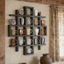 Suzile Oversize Coffee Mug Display Rack Wooden Display Shelves Rustic Wooden Floating Curio Shelf Travel Wall Mounted Coffee Mug Rack Holder Shadow Box Shelf (Grid Size 5.1x5.1x3in,Grey)