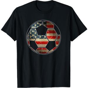 American Flag on Soccer Ball - Soccer Ball Flag T-Shirt (Small, Black)