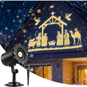 Christmas Nativity Scene Projector Lights Outdoor Indoor-2025 Upgrade 3D Dynamic Jesus Christmas Decorations,Waterproof Holiday Projector Lights for Window Ground Roof Wall Yard Garage Xmas Decor