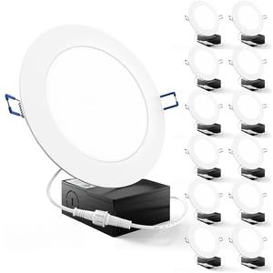 Sunco 12 Pack Recessed Lighting 6 Inch LED, Canless Ceiling Lights Slim with Junction Box, 850 LM, 14W (100W Equivalent), 3000K Warm White, Dimmable, Wafer Thin, 50000 Lifetime Hours ETL