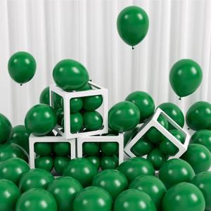 FOTIOMRG 120pcs 5 inch Dark Green Balloons, Small Dark Green Latex Party Balloons Helium Quality for Birthday Graduation Baby Shower Jungle Christmas Party Decorations (with Green Ribbon)
