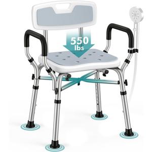 VFAUOSIT Shower Chair for Elderly and Disabled, 550 lbs Shower Chair for Inside Shower with Arms and Back, FSA/HSA 6-Height Shower Seats for Adults with Shower Bag, Bath Chairs for Seniors Inside Tub (550LB)