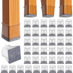 BUMACO Chair Leg Floor Protectors Square Chair Leg Protectors for Hardwood Floors Silicone Pads Covers to Protect Floors Clear-40 Pcs Square XL (1-1/2" to 1-7/8"