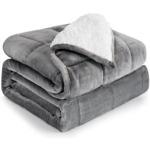 Cottonblue Sherpa Fleece Weighted Blanket 15 Pounds Queen Size 60 x 80 Heavy Weighted Blankets for Adults Perfect for 150-210 lbs, Soft Cozy Fuzzy Blankets 60x80 inches, Idea Gifts, Gray (White Grey)
