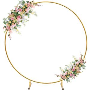 6.6 FT Round Arch Backdrop Stand, Gold Metal Circle Balloon Arch Stand Wedding Arch Frame for Ceremony Birthday Party Graduation Christmas Decoration