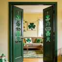 2 Piece St. Patrick's Day Wooden Door Hanging Sign, Shamrock Leprechaun Door Decor Happy St. Patrick's Day Wooden Welcome Sign for Front Door Porch Indoor Outdoor Irish Spring Decorations