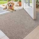 Color&Geometry Small Ultra Thin Indoor Door Mat (Rolled-up NO Creases) 17"x30", Non Slip Rubber Backed Dirt Trapper Door Mat Indoor Entrance, Low Profile Entryway Mat, Easy Clean, Light Brown Linen (1'5" x 2'6" (Rectangular))
