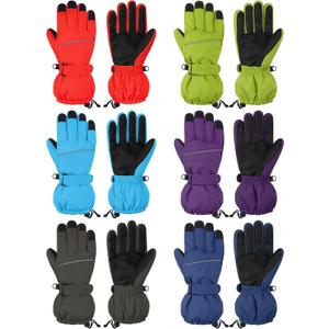 Cooraby 6 Pairs Kids Ski Snow Gloves Waterproof Windproof Gloves Winter Snowboard Sport Gloves for Boys Girls Cold Weather