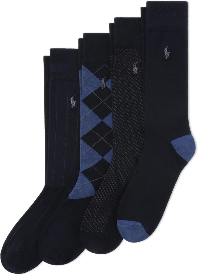 POLO RALPH LAUREN Men's Assorted Pattern Dress Crew Socks (4-Pack) Size 6-12.5