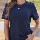BLENCOT Womens Shirts Short Sleeve Business Tunic Summer Tops Spring Fashion Loose Eyelet Knitted Tee Shirts Going Out (L)