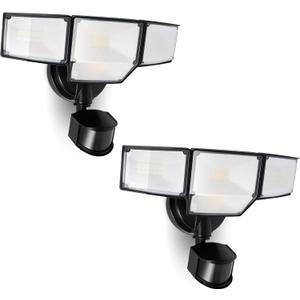 LUTEC 80W 9000LM LED Security Lights Motion Sensor Outdoor Lights, 4 Head LED Flood Light Outdoor 5000K Daylight, IP65 Waterproof, Motion Detected Light for Outside, Garage, Yard - 2 Pack (Black)