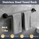 No-Drill Stainless Steel Suction Cup Towel Bar, Adjustable 14.624 Inch Bathroom Towel Rack for Glass Shower Door & Tile Wall, Heavy Duty Wall Mounted Towel Holder(Matte Black)