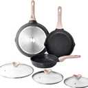 Nonstick Frying Pan Set with Lids, 3 Piece Skillet Set, Healthy Induction Cooking Pan, Stay-Cool Handle, Compatible with All Stovetops, PFOA Free (8, 9.5, 11 Inch) (Classic Granite)