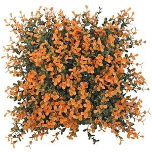 BCBLF 10x10Inch 12Pcs Grass Wall Panels, UV-Anti Boxwood Greenery Hedge, Odorless Artificial Fake Grass Backdrop Indoor Outdoor Privacy, Birthday Wedding Decor, 8.3 SQ FT, Little Money Plant - Orange