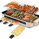 Pukomc Electric Indoor Grill,2 in 1 Indoor Grills for Kitchen with Grill Net & Non-Stick Cooking Removable Plate, Temperature Control, Dishwasher Safe, 1800W Large Smokeless Griddle (Beige)