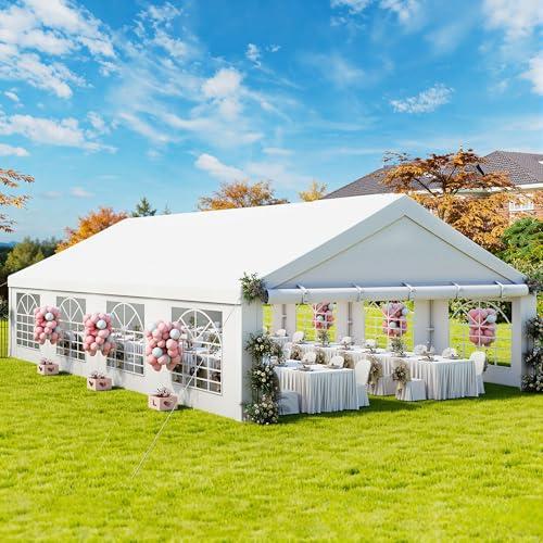 DWVO 20x30ft Party Tent Outdoor Heavy Duty Wedding Event Shelters Galvanized Canopy with Upgraded Large Roof, 2 Storage Bags, Removable PVC Sidewalls, White