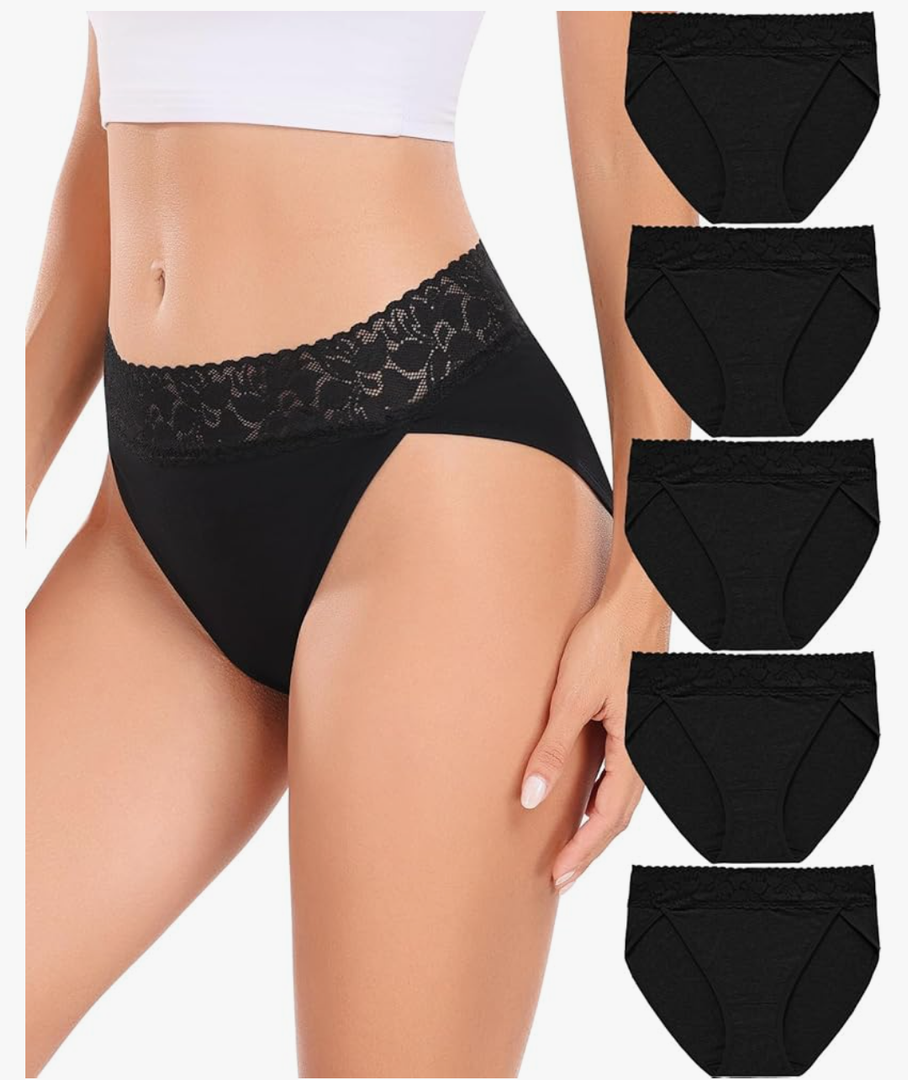 RHYFF Womens Underwear Cotton Bikini Panties High Cut Lace Panty Stretch Hipster Underpants Ladies Briefs L (5 Pcs)