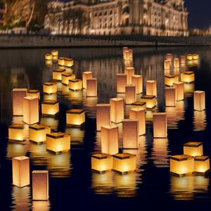 12Pack Floating Lanterns Square Rectangle Sets,Outdoor Lanterns Decorative with Waterproof,Floating Candles for Pool,River,Memorials,Wedding,Bar,and Parties (4Square+8Rectangular)