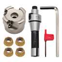 Rotating Milling Face Mill Cutter for Rapid Machining of Material, R8-FMB22 Handle, Hard Alloy Cutter Body with Accessories