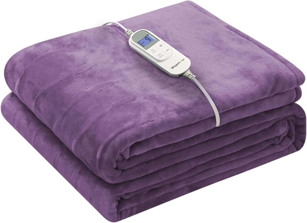Wapaneus Electric Blanket 62x84 Flannel Heated Blanket Twin Size with 5 Heating Settings 10 Hours Auto-Off, Fast-Heating, ETL Listed, Machine Washable, Purple