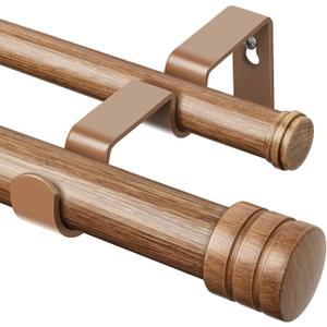 TONIAL 1 Inch Double Curtain Rods for Windows, 140 to 180 Inch, Wood Grain