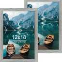 12x18 Frame Set of 2, Rustic Grey Wood Style, Display 12 x 18 Poster without Mat or 8.5x11 Picture with Mat, Wall Mounting Horizontal and Vertical