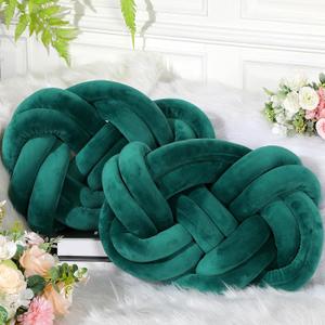 Sintuff Set of 2 Velvet Knot Pillow Ball 14 x 16 Inch Soft Decorative Knotted Throw Pillow for Christmas Thanksgiving Couch Home Sofa Bedroom Decor to Add Comfort and Style(Green), 13.78 x 15.75 inches/ 35 x 40 cm