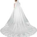 Wedding Veil 1 Tier Cathedral Length long Lace Sequins Bridal Veil with Metal Comb