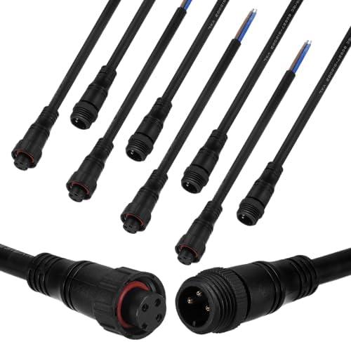 M METERXITY 5-Set Waterproof Electrical Connector, 3 Pin 7.9 In/20 cm Extension Cable with 16AWG IP67 Male and Female Connectors for Car/Truck/Outdoor LED Strip Lights [Black]