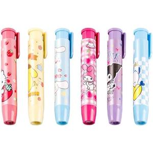 6Pcs Cute Cartoon Press on Erasers, Retractable Kawaii Rubber Pencil Erasers for Kids Writing Drawing, Funny Student Erasers Back to School Prizes Party Favors Supplies