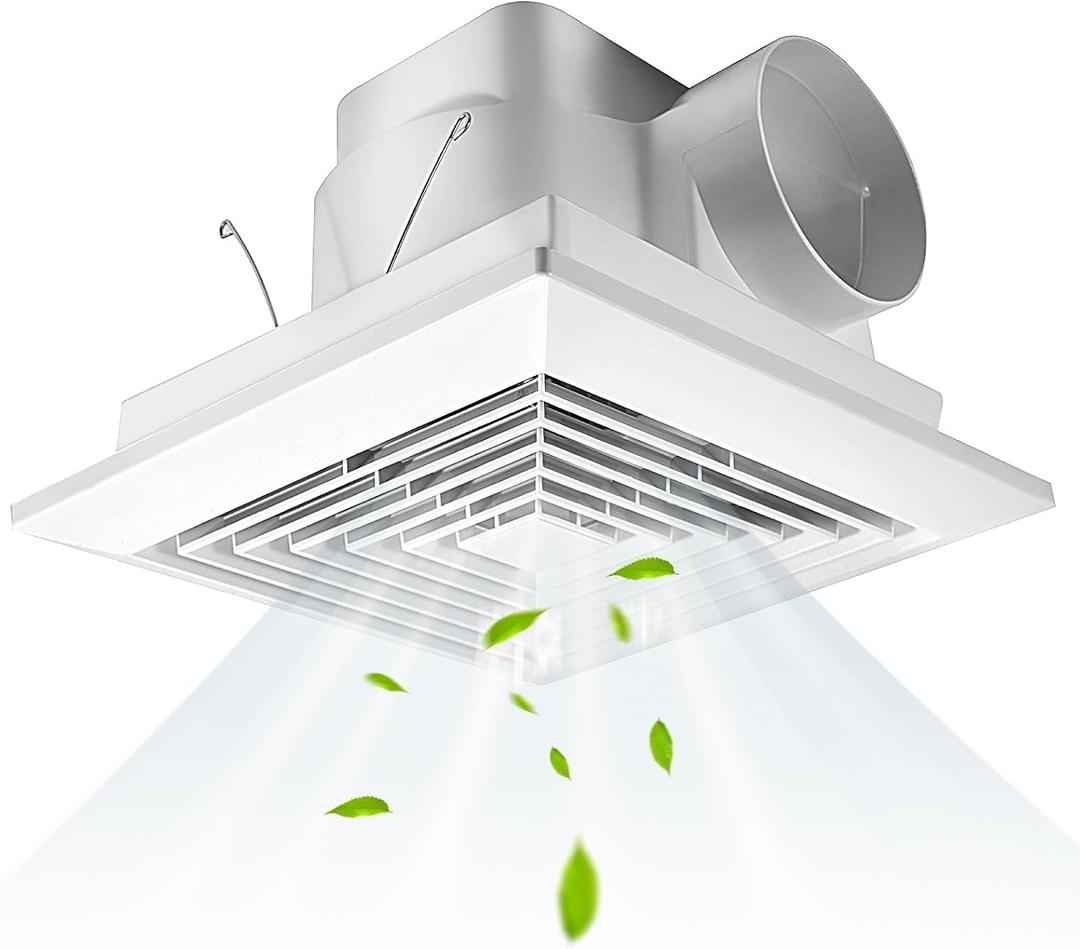 FEITON 90 CFM Bathroom Fan Exhaust Fan Ceiling Mount, 25W, 110V, 0.95 Sones, Square Quiet Ventilation, 4-in Duct, 8" x 8" Mounting Hole