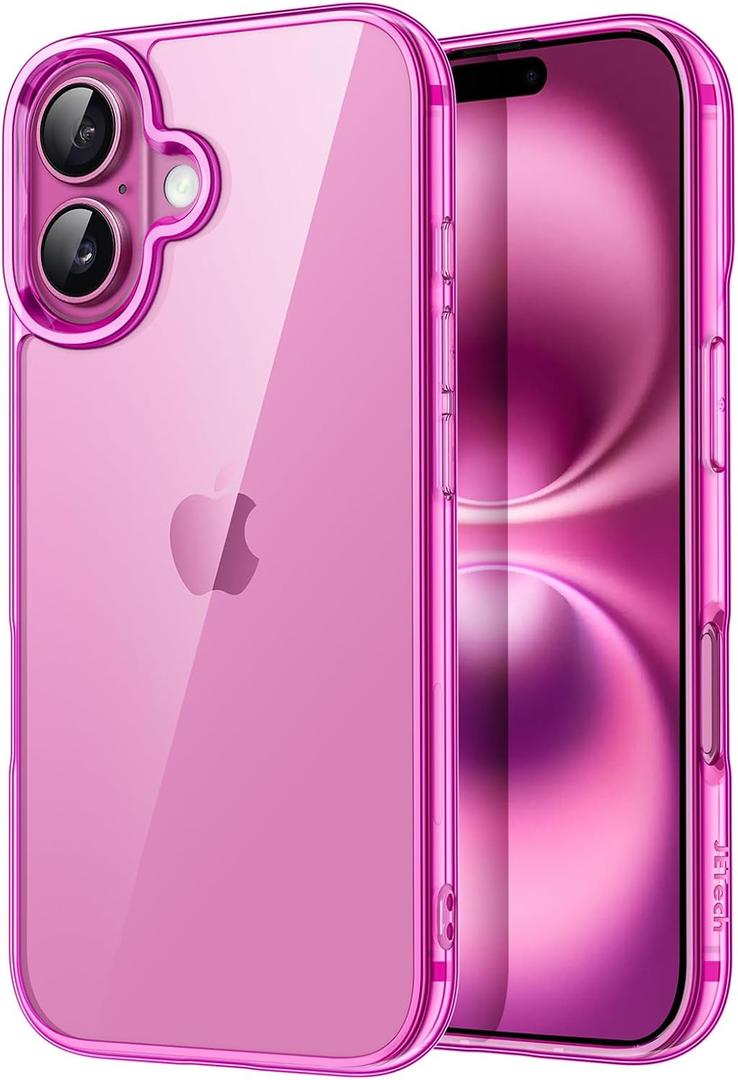 JETech Case for iPhone 16 6.1-Inch, Non-Yellowing Shockproof Phone Bumper Cover, Anti-Scratch Clear Back (Pink)