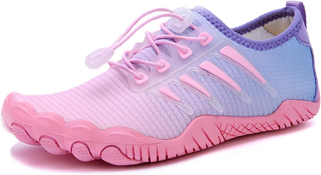Water Shoes for Men Women, Quick-Dry Barefoot Aquashoes for Beach Swim, Water Sports Like Surf Kayak Yoga, Water Park (8.5 Women/7.5 Men, Pink)