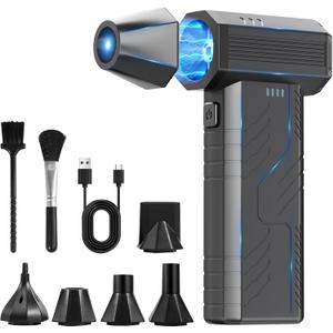 Compressed Air Duster, 8000mAh 130,000 RPM Keyboard Cleaner, Replace Compressed air can, Computer Accessories for Outdoors, PC, Electronics, Snow and Car Dust Off(Deep Black)
