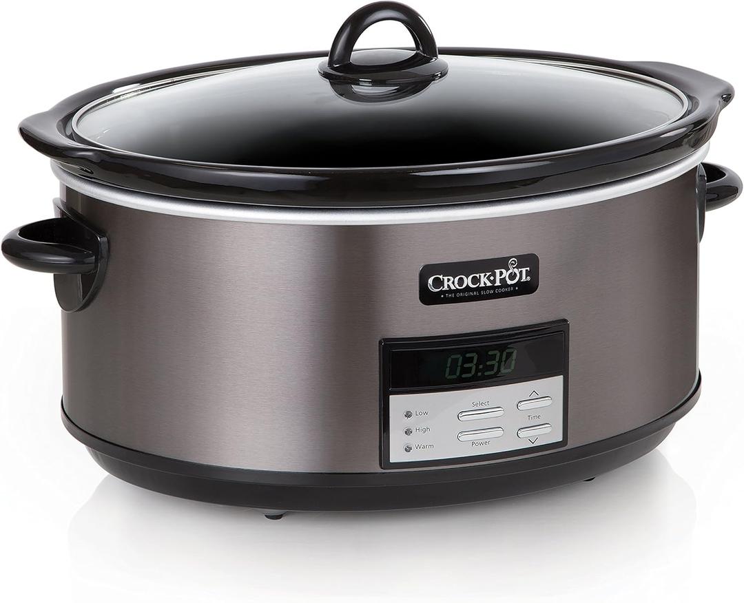 Crock-Pot Large 8-Quart Programmable Slow Cooker with Auto Warm Setting Black Stainless Steel Includes Cookbook (Pack of 1)