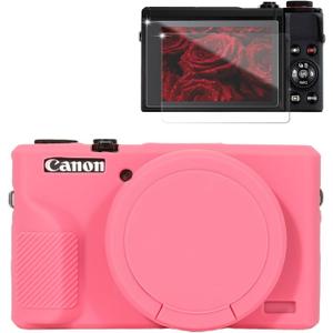 Case for Canon G7X Mark III Camera, Soft Silicone Protective Case, Slim Fit Sleeve with Removable Lens Cover and Screen Protector Accessories, Lightweight, Anti-Scratch (Rose Red)