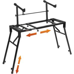 STRICH Dual Piano Keyboard Stand with 2nd Tier - Adjustable and Portable 2 Tier Music Stand for Synths and Electric Digital Keyboards - Fits 54 61 88 Key Pianos