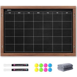 2-in-1 Double-Sided Magnetic Chalkboard 24"x16", Chalk Calendar Board & Large Blackboard for Kitchen & Home Decor, Schedule, Menu, Back-to-School Gift - Hanging Chalk Board with 2 Liquid Pens, Brown
