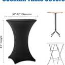 Cocktail Table Covers - 2 Pack 32x43 Inch Table Cloth - Black Fitted Stretch Spandex Round High Top Tablecloth for Party, Bar, Birthday, Pub, Banquet