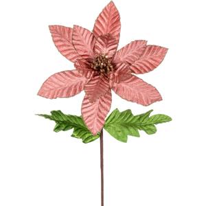 Vickerman 22" Rose Gold Velvet Glitter Trim Poinsettia, 6 per Bag.