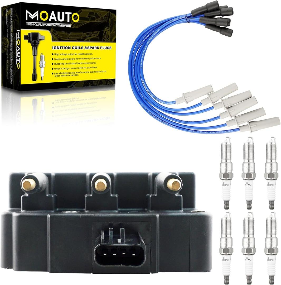 Set of 1 Ignition Coils Pack UF305 56029098AA & 6 PCS Iridium Spark Plugs with Wire Set Compatible with Chrysler Dodge Pacifica Town Country Voyager Grand Caravan Routan - V6 3.3L