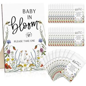 Maitys 100 Pcs Baby Shower Seed Packets Favors for Guests Baby in Bloom Wooden Sign Self Adhesive Envelopes Packet Storage Decor, No Seeds(Wildflowers)