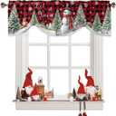 Christmas Tie Up Window Valances for Kitchen, Snowman Rod Pocket Curtain Valance Let it Snow Black Red Buffalo Plaid Window Topper Decor Xmas Tree Valance Curtains for Living Room, Bedroom, 54" x 18"
