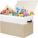 Gowee Large Toy Storage Box with Lid, Sturdy Toys Storage Chest Bin Organizer Basket with Dividers for Kids, Boys, Girls, Nursery, Closet, Bedroom, Playroom 25"x13" x16" (Beige and White)
