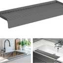 Sink Edge Protector with Suction Cup, 30" x 4", Silicone Sink Splash Guard for Kitchen & Bathroom, Protect Countertop from Scratches, Stains, for Stainless Steel Granite Quartz (Gray)