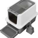 RIZZARI Large Cat Litter Box: Dark Gray Semi-Enclosed Stainless Steel Litter Box with Raised Edges - Anti-Leakage Odorless - Litter Pan for Small to Large Sized Cats in Bedroom Living Room