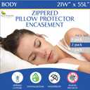 Body Size Pillow Protectors [2 Pack]  Allergy Pillow Cover Waterproof Hypoallergenic Dust Allergen Proof Zippered Encasement