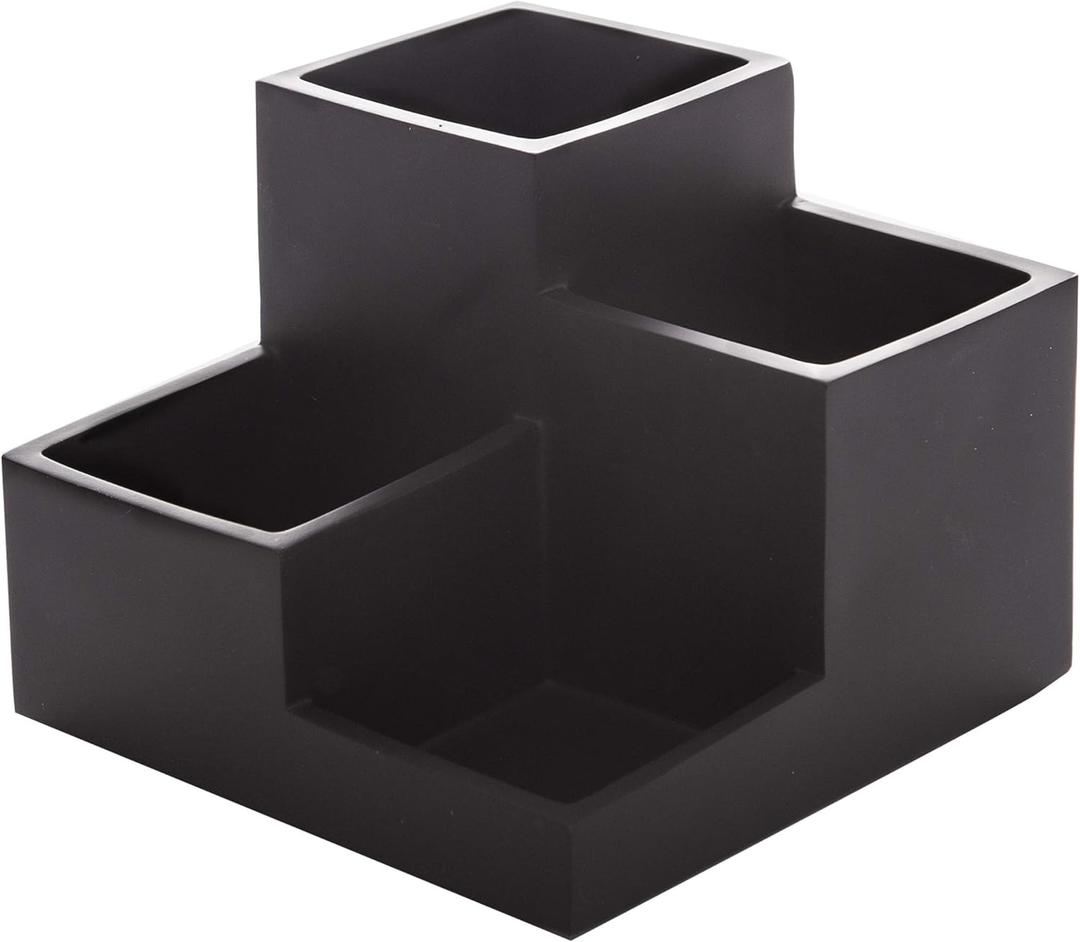 BINO | Multi Purpose 4 Compartment Organizer - Make up Organizer for Vanity - Makeup Holders for Bathroom - Toiletry Countertop - Toothbrush and Bathroom Accessories Holder - Matte Black