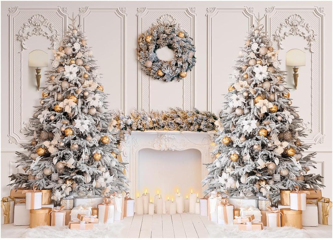 7x5ft Christmas Interior Photography Backdrop White Christmas Fireplace Backdrop Family Photo Holiday Party Decorations Backdrops XY127