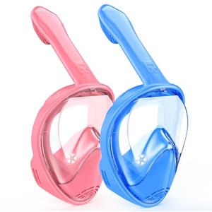 Kids Snorkel Mask Full Face, Snorkeling Gear for Kids 2-14 with Camera Mount, 180 Degree Panoramic View Snorkeling Set Anti-Fog Anti-Leak (Blue Pink)